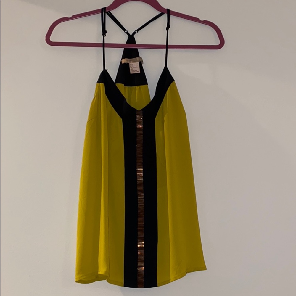 Chartreuse embellished chiffon tank